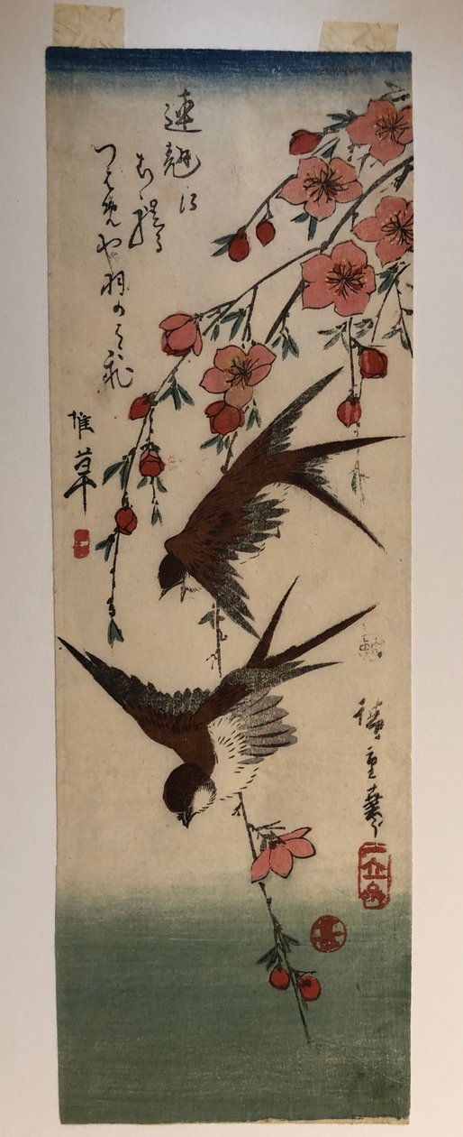 Dvě vlaštovky a kvetoucí jabloňové větve od Utagawa Hiroshige