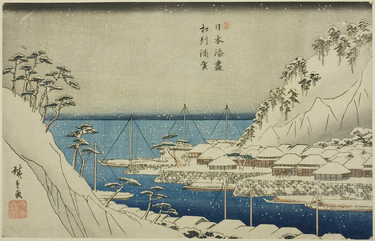 Uraga v provincii Sagami (Soshu Uraga), ze série "Japonské přístavy (Nihon minato zukushi)" od Utagawa Hiroshige