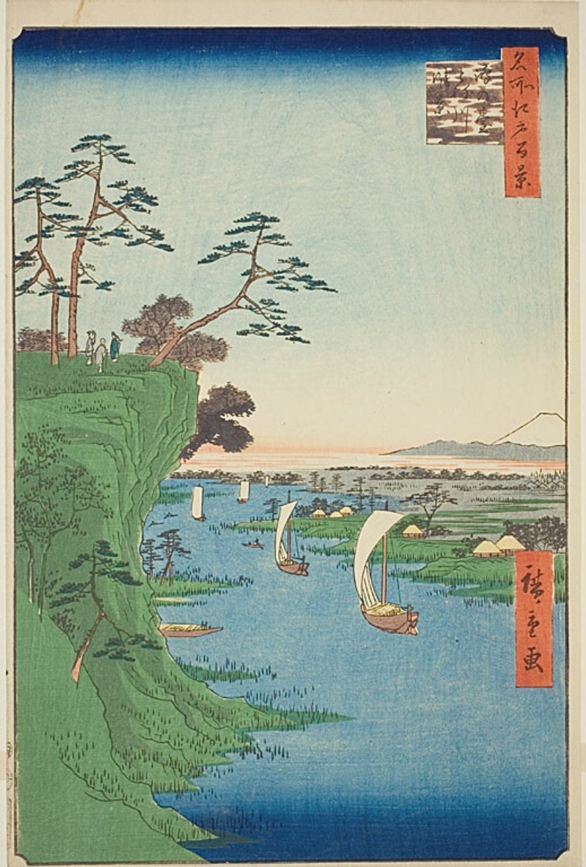 Pohled na Konodai a řeku Tone (Konodai Tonegawa fukei), č. 95 ze série "Sto slavných pohledů na Edo (Meisho Edo hyakkei)". od Utagawa Hiroshige