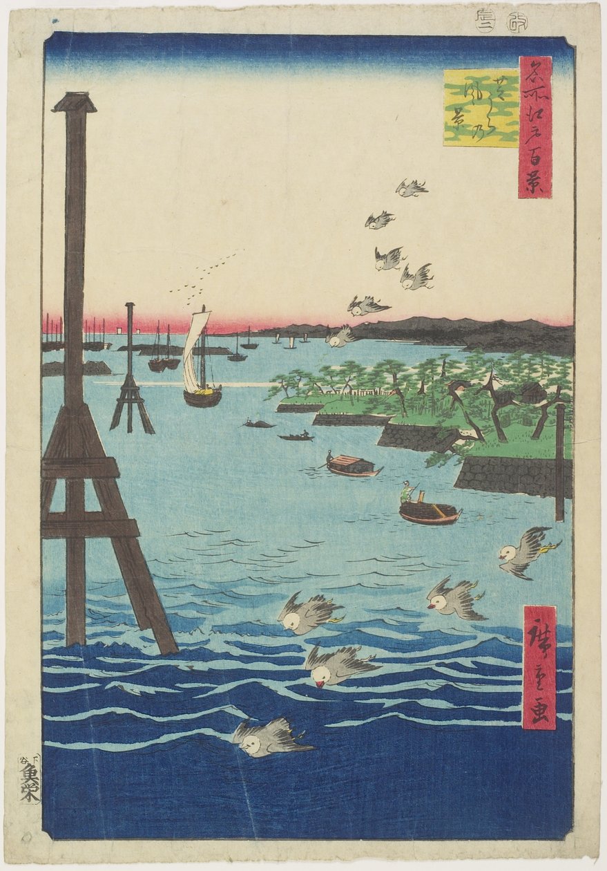 Pohled na pobřeží Shiba, únor 1856 od Utagawa Hiroshige