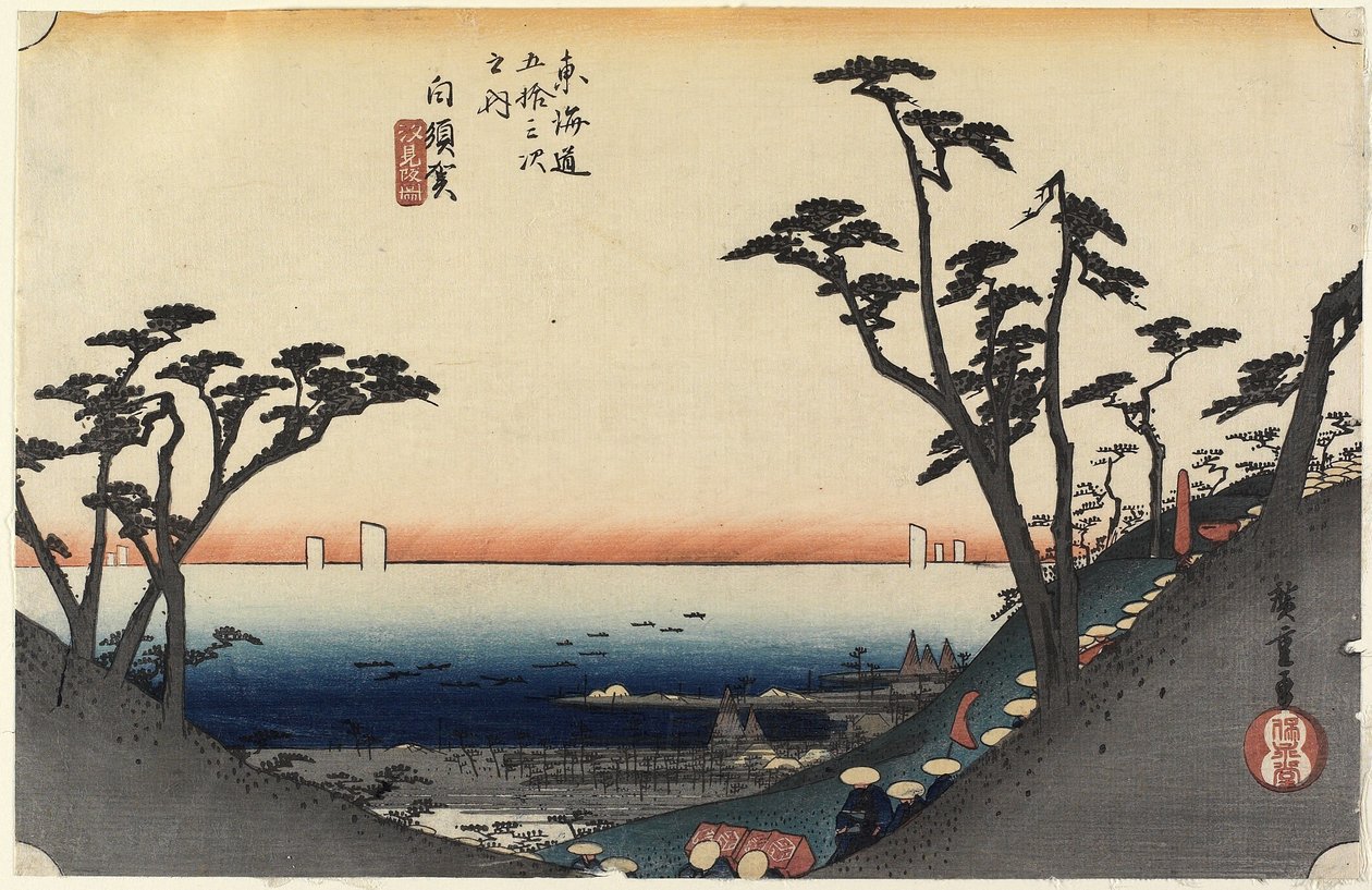 Pohled na Shiomi S-pe, Shirasu, c. 1833 od Utagawa Hiroshige