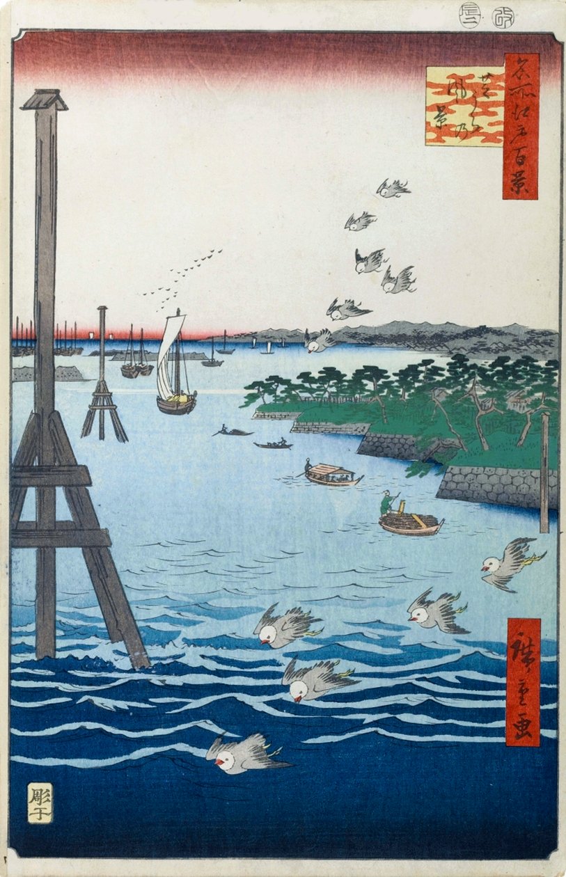 Pohled na pobřeží Shiba Sto slavných pohledů na Edo, 1856-1858. od Utagawa Hiroshige
