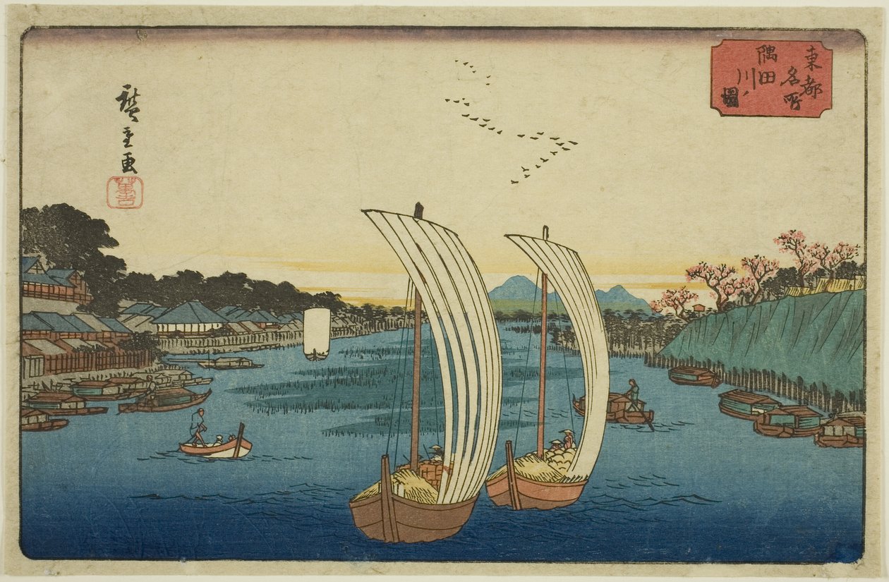 Pohled na řeku Sumida (Sumidagawa no zu), ze série "Slavná místa ve východním hlavním městě (Toto meisho)" od Utagawa Hiroshige