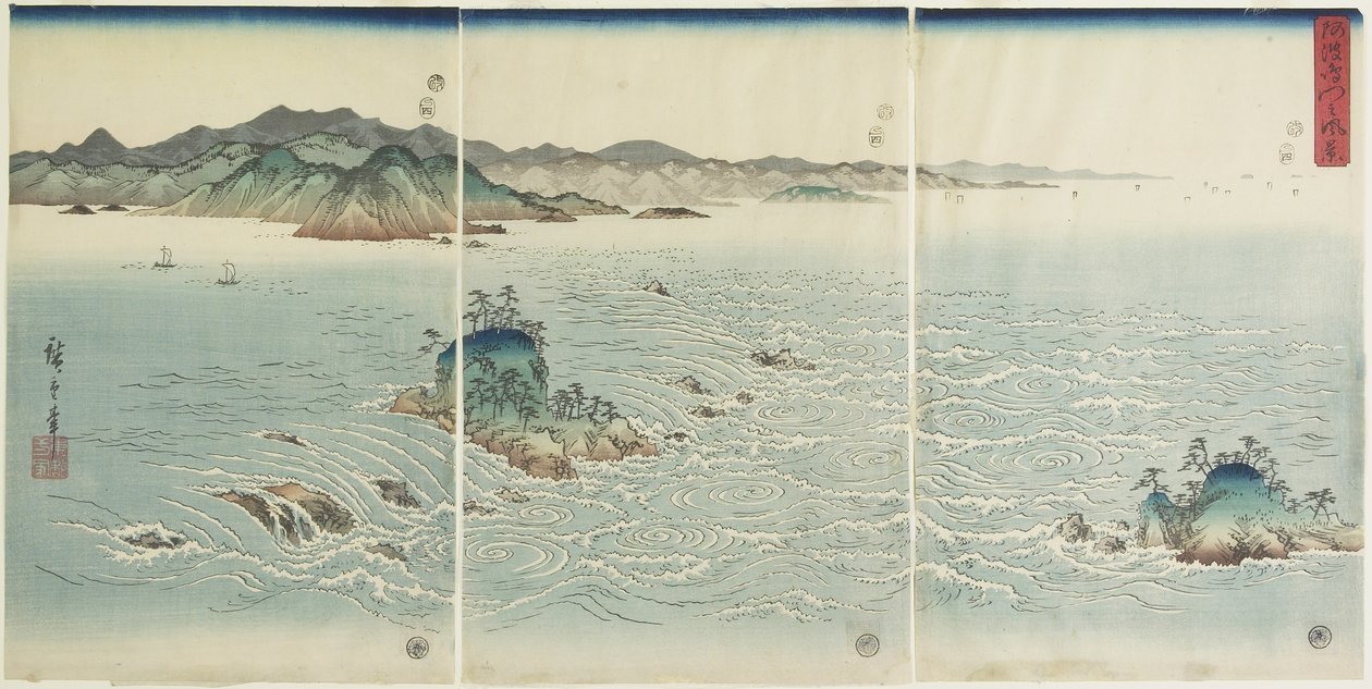 Pohled na vířivky v provincii Awa, 1857 od Utagawa Hiroshige