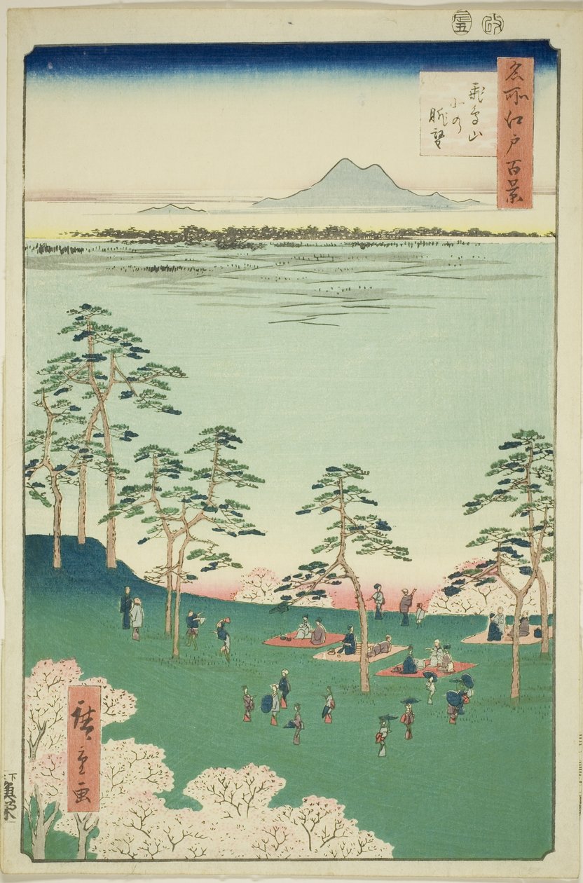 Pohled z Asuka pull (Asukayama se trochu nosí), ze série „Hřeben pro hřebeny pohledy na Edo (Sto slavných pohledů na Edo)“ od Utagawa Hiroshige