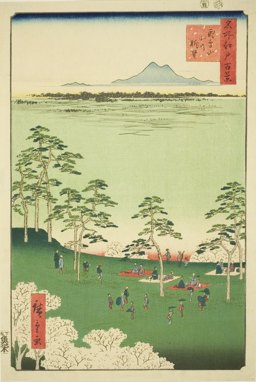 Pohled z Asuka pull (Asukayama se trochu nosí), ze série „Hřeben pro hřebeny pohledy na Edo (Sto slavných pohledů na Edo)“ od Utagawa Hiroshige