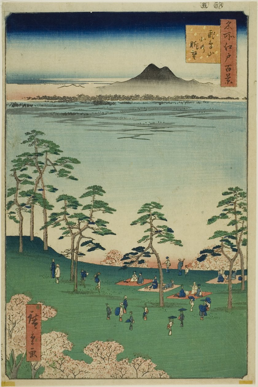 Pohled na sever z kopce Asuka (Asukayama kita no chobo), ze série "Sto slavných pohledů na Edo (Meisho Edo hyakkei)". od Utagawa Hiroshige