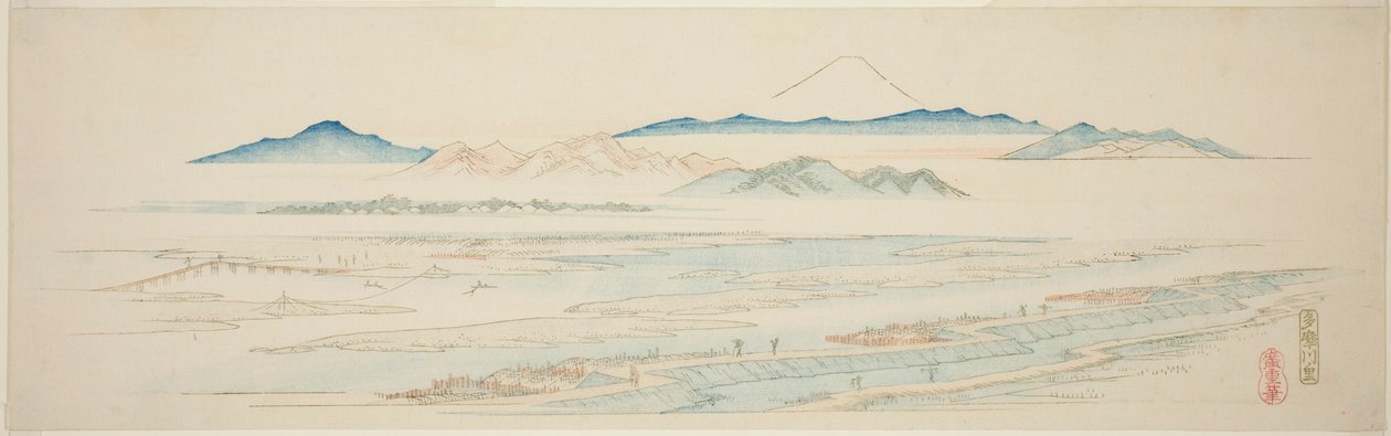 Vesnice Tamagawa (Tamagawa no sato), z nepojmenované série slavných pohledů na předměstí Edo od Utagawa Hiroshige