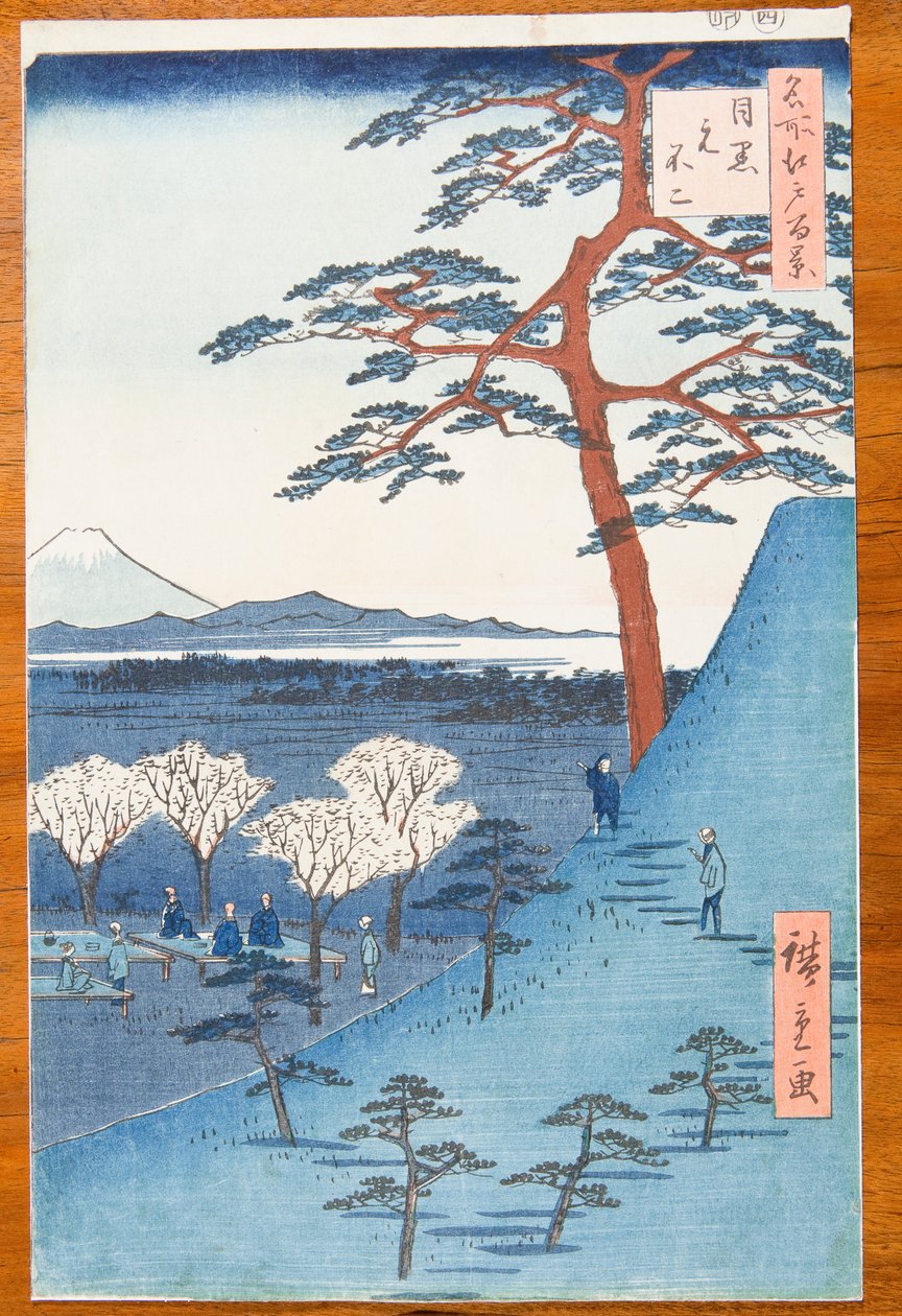 Pohled z Megura na pravou horu Fudži - Meguro Moto-Fuji, tabule 25 ze série: Sto slavných pohledů na Edo / Meisho Edo hyakkei od Utagawa Hiroshige