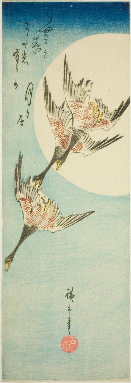Divoké husy létající přes úplněk od Utagawa Hiroshige