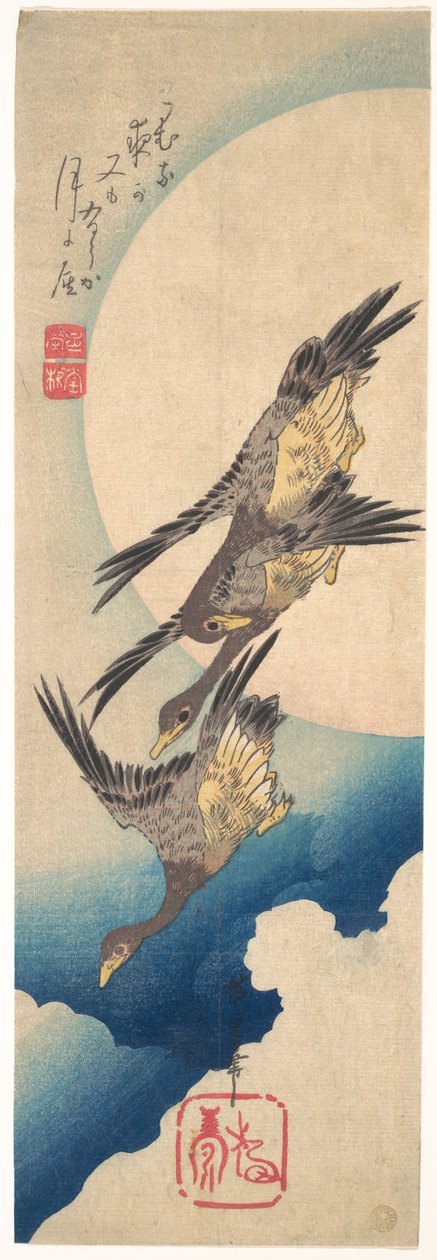 Divoké husy letící za úplňku od Utagawa Hiroshige