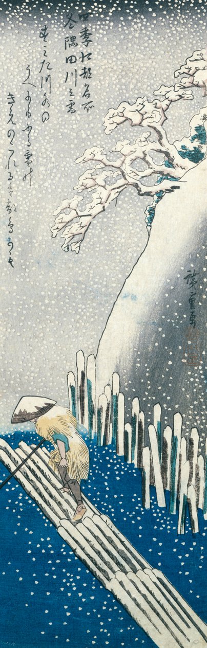 Winter Scene (barevný dřevořez) od Utagawa Hiroshige