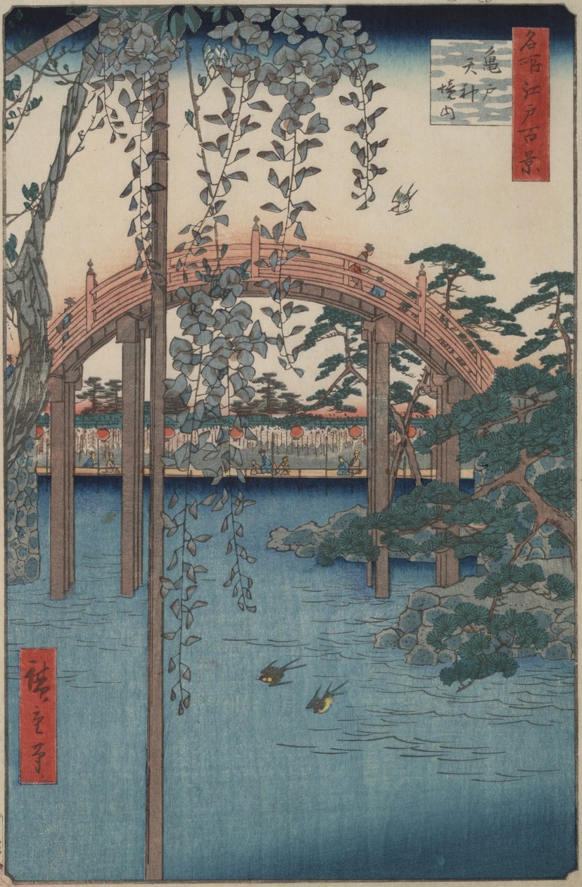 Wisteria ve svatyni Kameido Tenjin ze série Sto slavných pohledů na Edo od Utagawa Hiroshige
