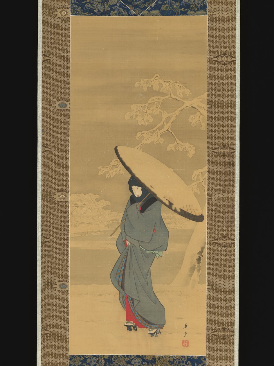 Žena kráčející ve sněhu od Utagawa Hiroshige