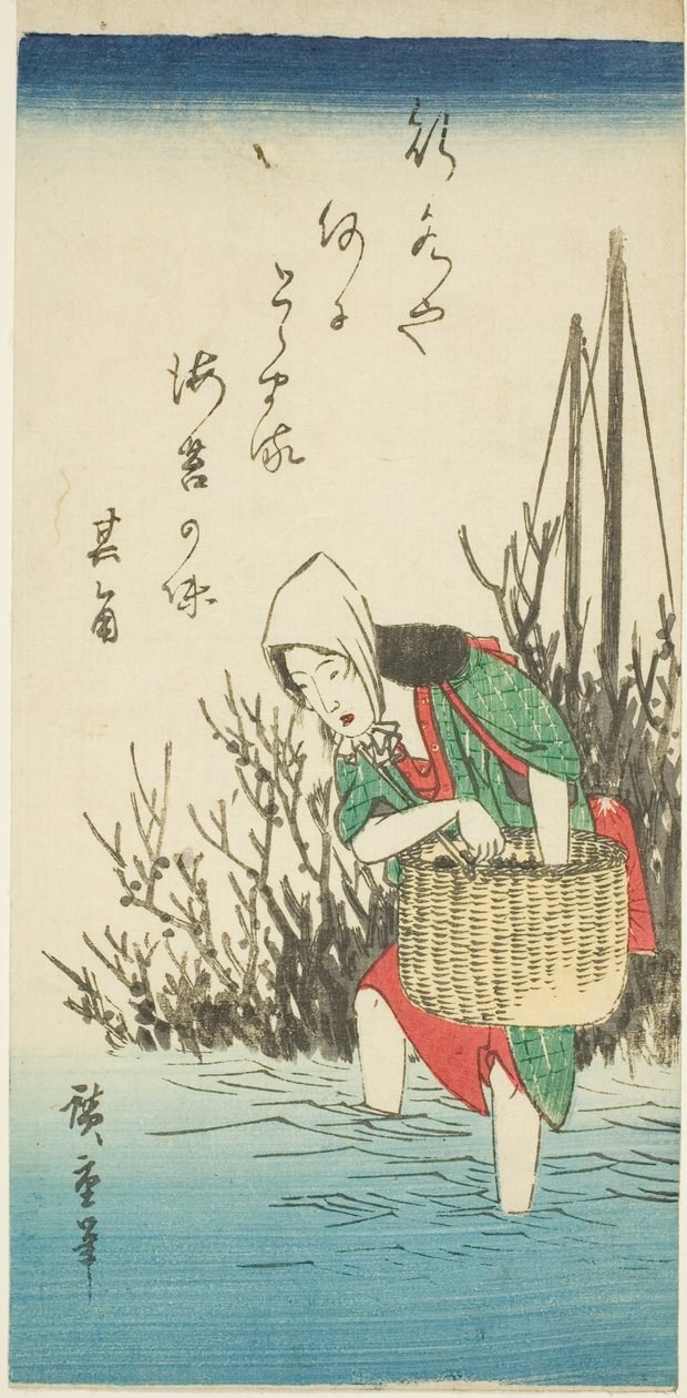 Žena sbírá mořské řasy od Utagawa Hiroshige