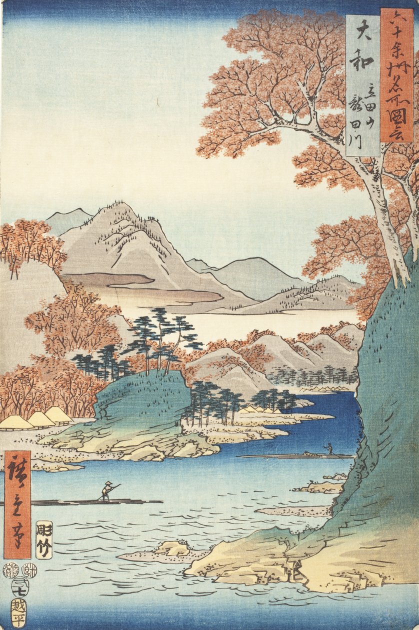 Provincie Yamato: hora Tatsuta a řeka Tatsuta od Utagawa Hiroshige
