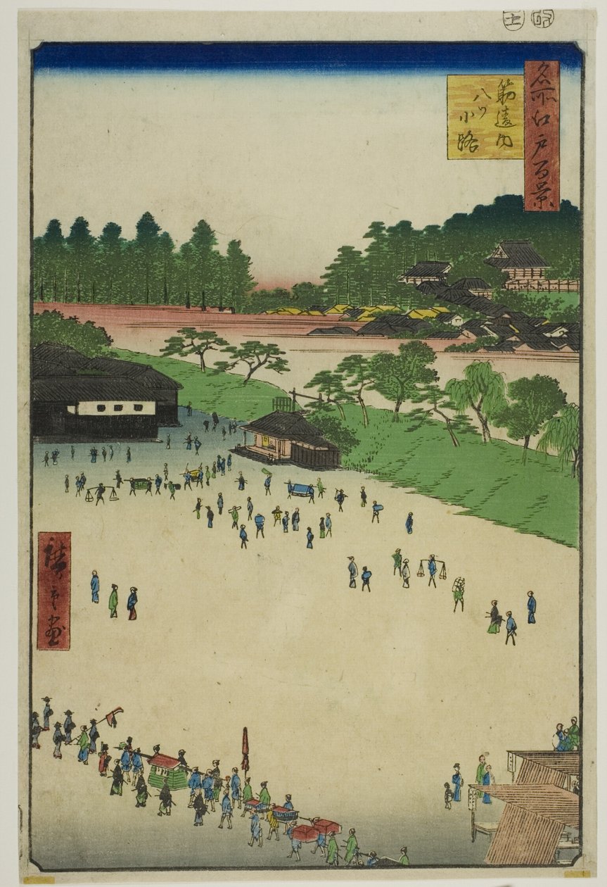 Jastukódži, Uvnitř brány Sudžikai (Sujikai-uchi Yatsukoji), ze série "Sto slavných pohledů na Edo (Meisho Edo hyakkei)". od Utagawa Hiroshige