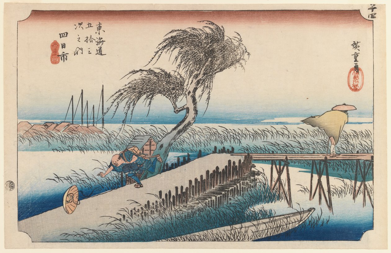 Yokkaichi, San Cho Kwa, Station 44, ze série Padesát tři stanic Tokaidské dálnice, 1834 (barevný dřevotisk) od Utagawa Hiroshige