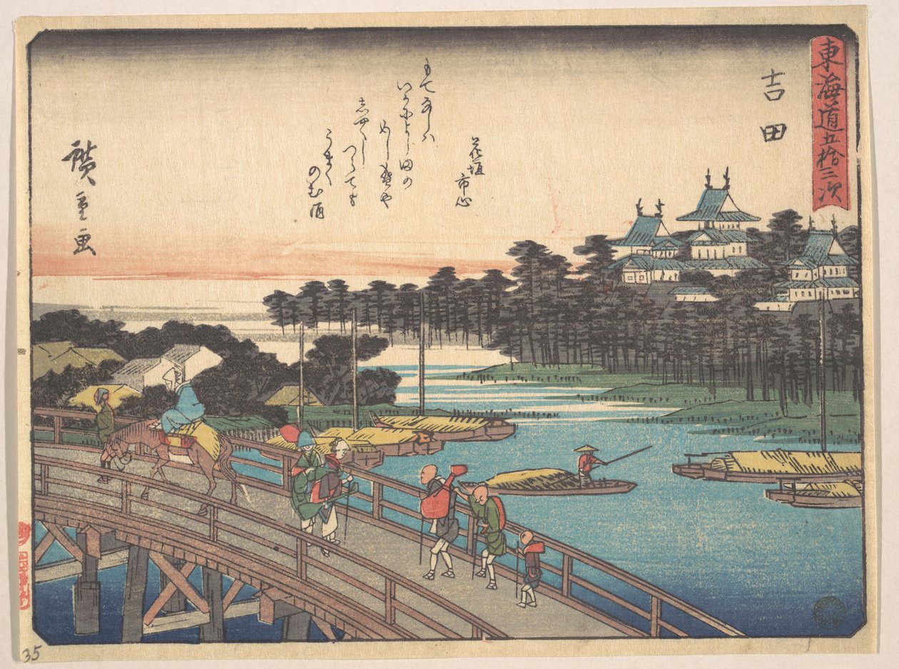 Yoshida; Toyokawa-Bashi, most Toyokawa od Utagawa Hiroshige