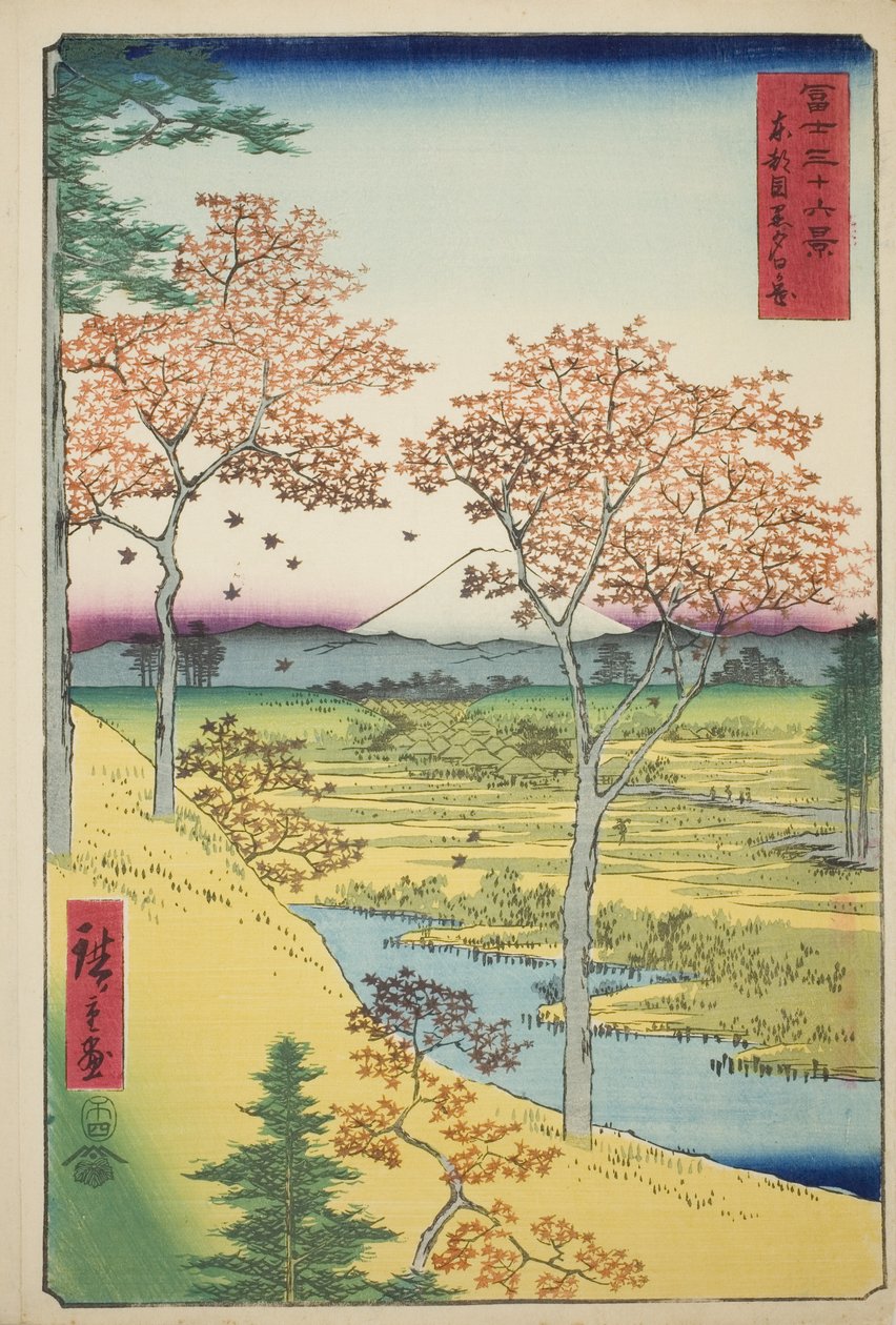 Yuhi Hill v Meguro ve východním hlavním městě (Toto Meguro Yuhigaoka), ze série „Třicet šest pohledů na horu Fuji (Fuji sanjurokkei)“ od Utagawa Hiroshige