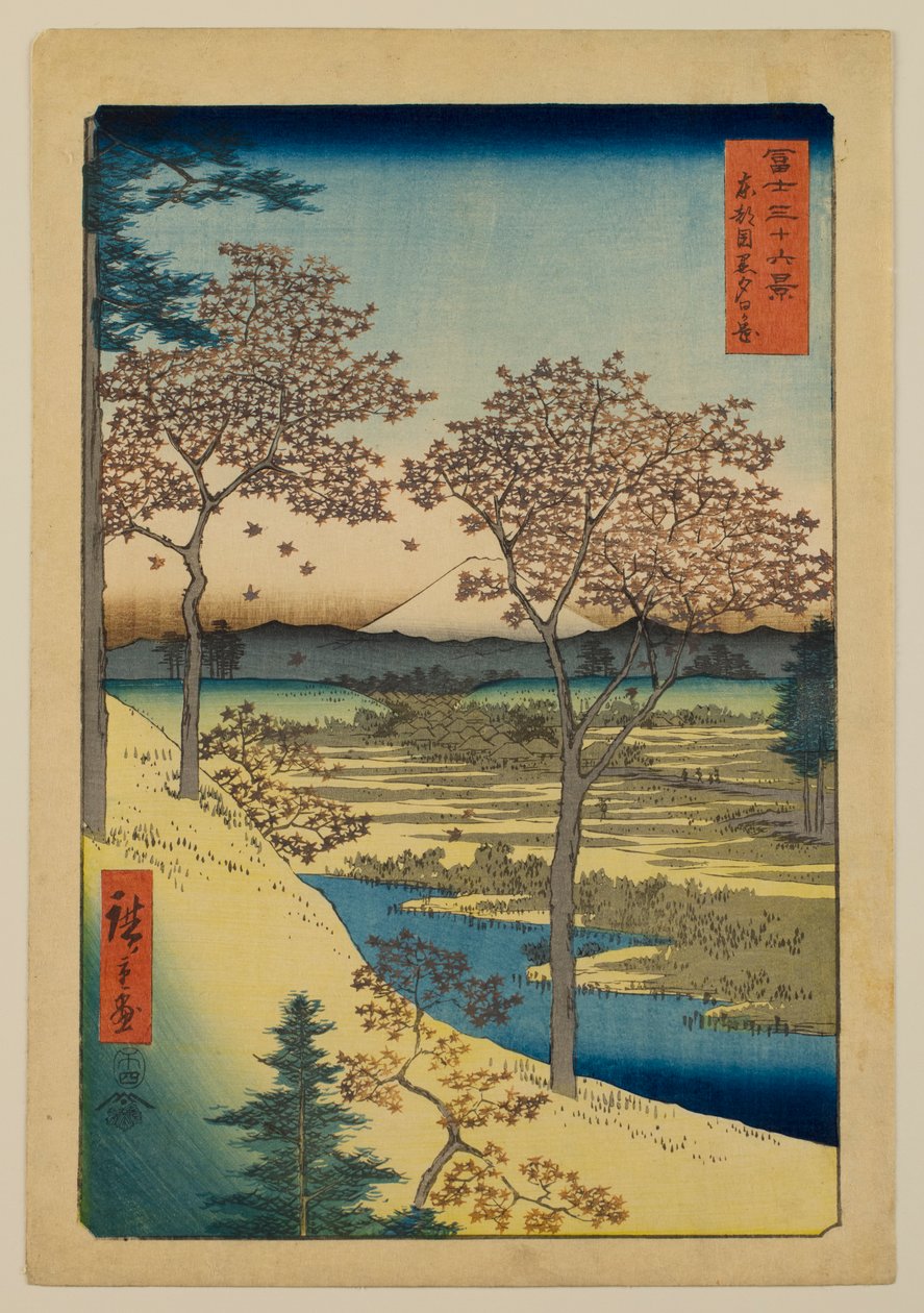 Yūhigaoka v Meguro ve Východním hlavním městě, ze série „Třicet šest pohledů na horu Fudži“ od Utagawa Hiroshige