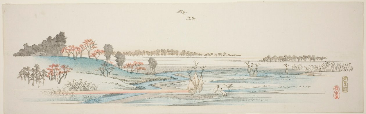 Yuhigaoka, z nepojmenované série slavných pohledů na předměstí Edo od Utagawa Hiroshige