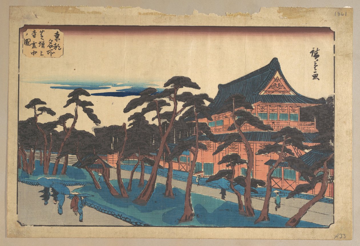 Chrám Zojoji ve Shibě ve sněhu od Utagawa Hiroshige