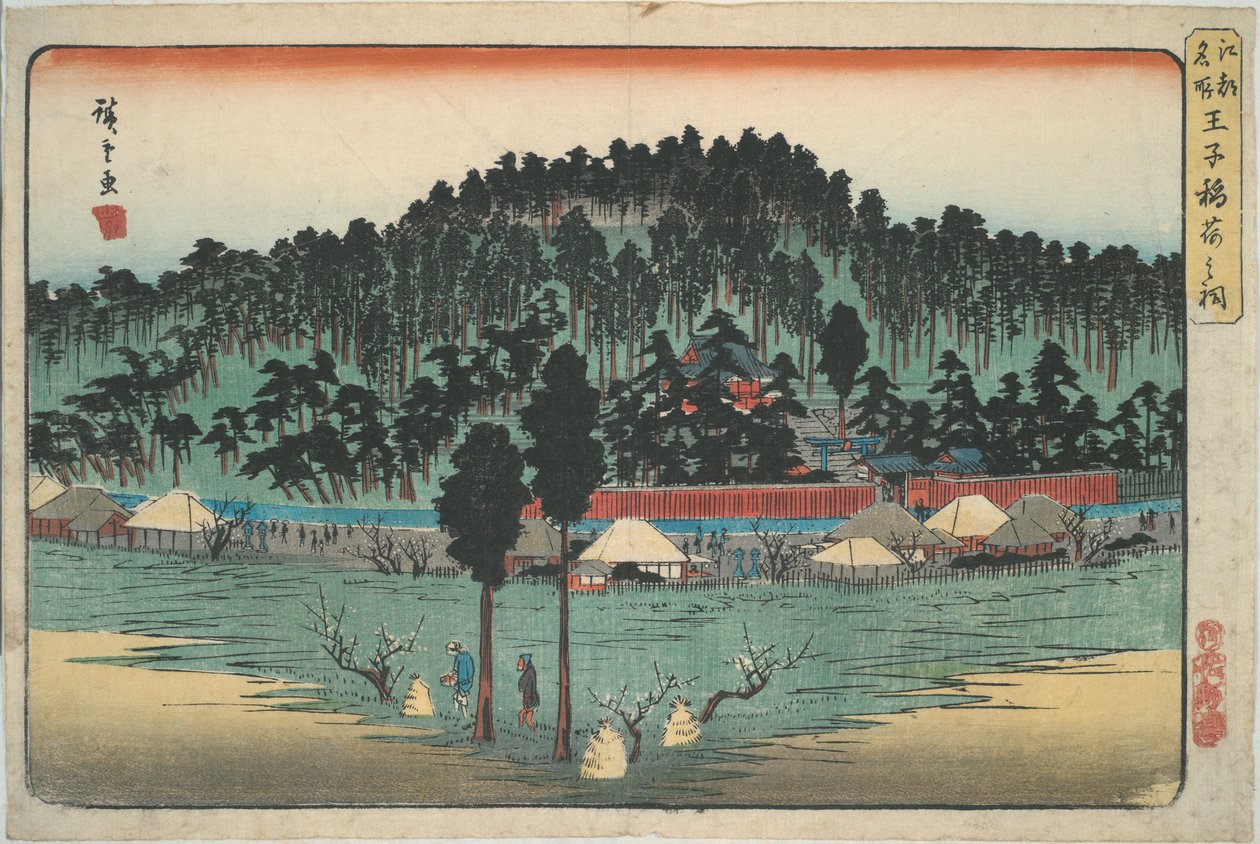 a. Malá svatyně v Ōji, ze série Slavné pohledy na Edo od Utagawa Hiroshige