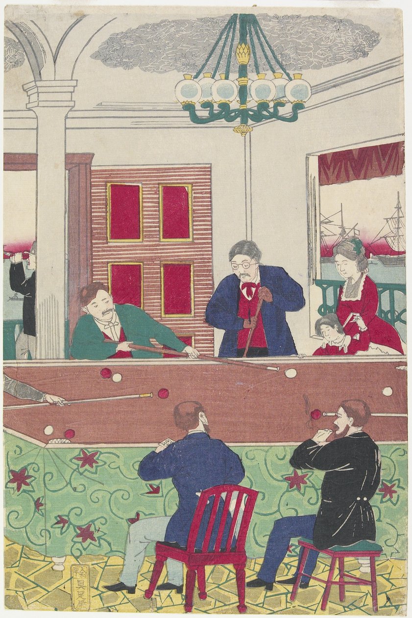 Cizinci v kulečníkové hře, konec 19. století od Utagawa Hiroshige III