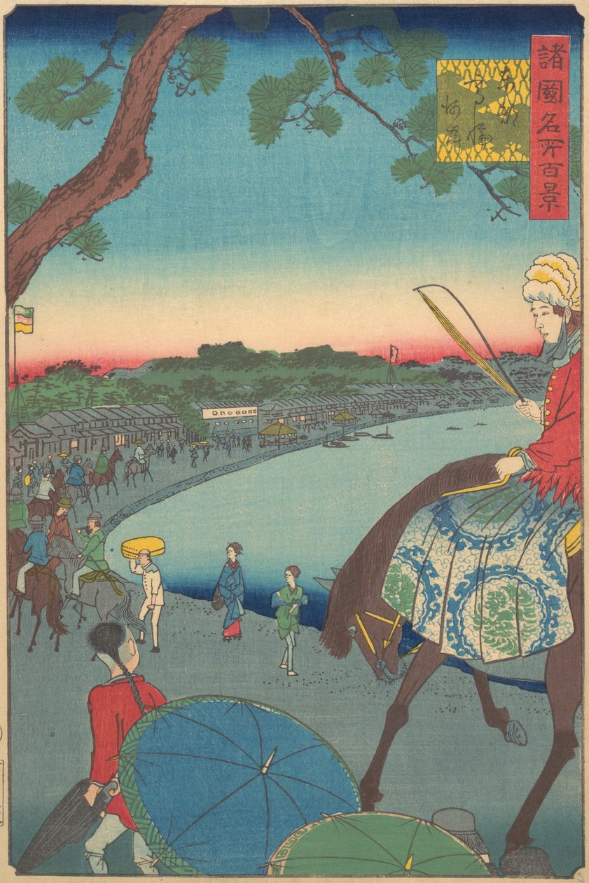 Cizinci na koni podél pobřeží v Takanawa ve východním hlavním městě, 9. měsíc, 1861. od Utagawa Hiroshige II