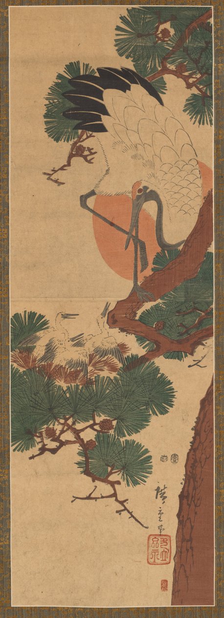 Čáp, Slunce a Borovice od Utagawa Hiroshige II