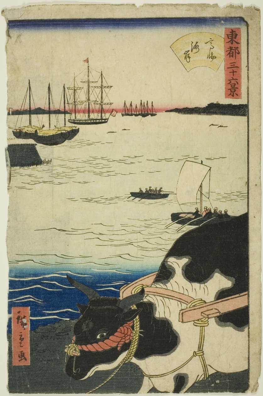Pláž v Takanawa (Takanawa kaigan), ze série „Třicet šest pohledů na východní hlavní město (Toto sanjurokkei)“ od Utagawa Hiroshige II