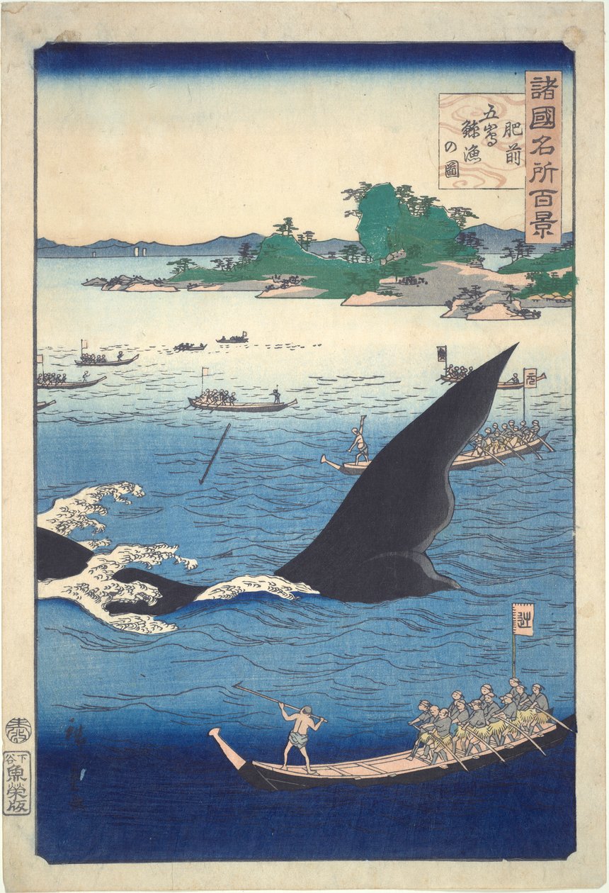 Lov velryb v Goto v provincii Hizen (ze série Sto slavných pohledů na provincie) od Utagawa Hiroshige II