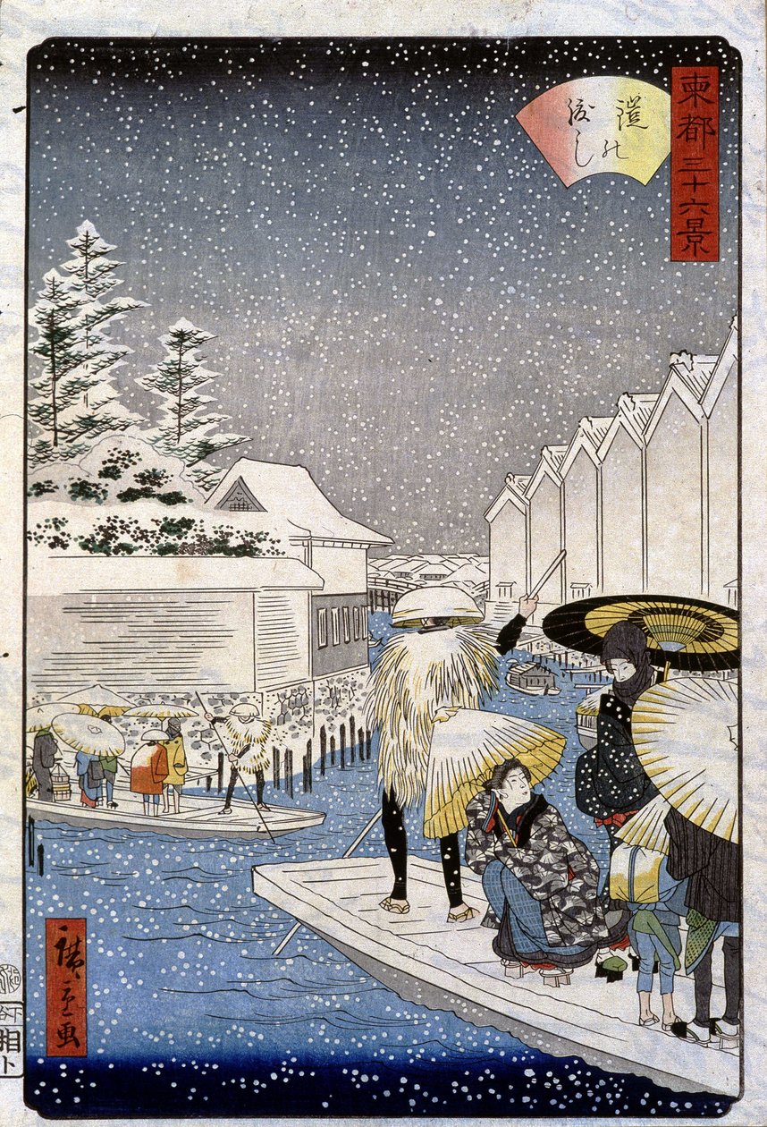 Lodě pod sněhem, Japonsko - potisk Hiroshige od Utagawa II Hiroshige