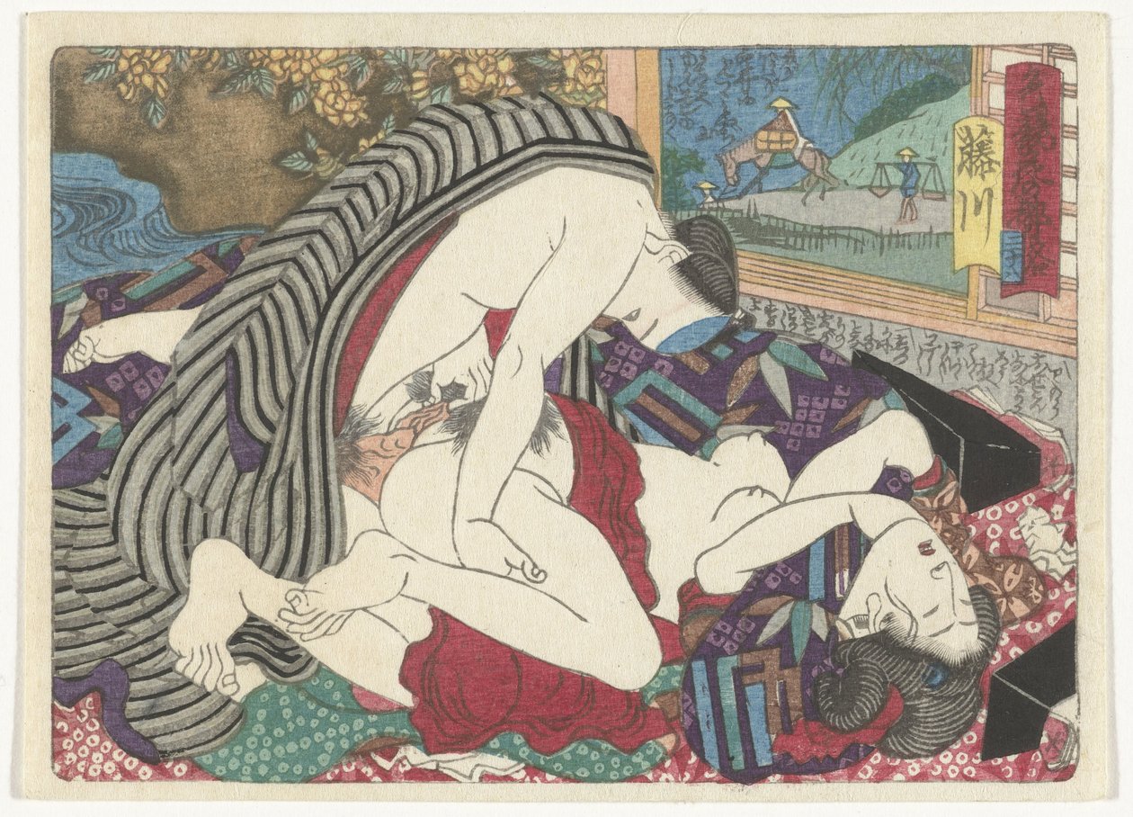 Zastávka Fujikawa Fujikawa (název na objektu) Erotická cesta do hlavního města (název série) od Utagawa Kunisada (I) (attributed to)