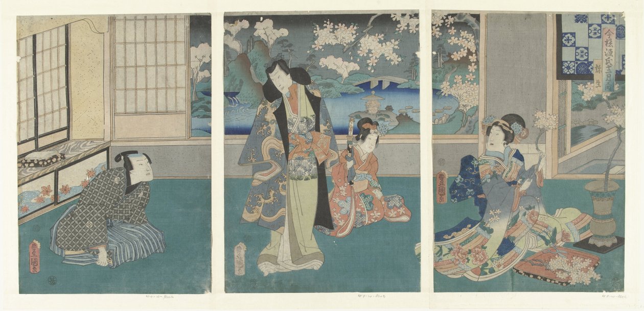 Třetí měsíc Yayoi (název na objektu) Moderní příběhy Genji během dvanácti měsíců (název série) Imayo Genji junikagetsu no uchi (název série na objektu) od Utagawa Kunisada (I)