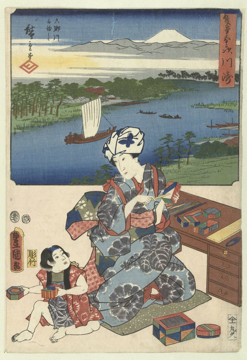 Kawasaki (název na objektu) De 53 station door twee penselen (název série) Sohitsu gojusan tsugi (název série na objektu) od Utagawa Kunisada (I)