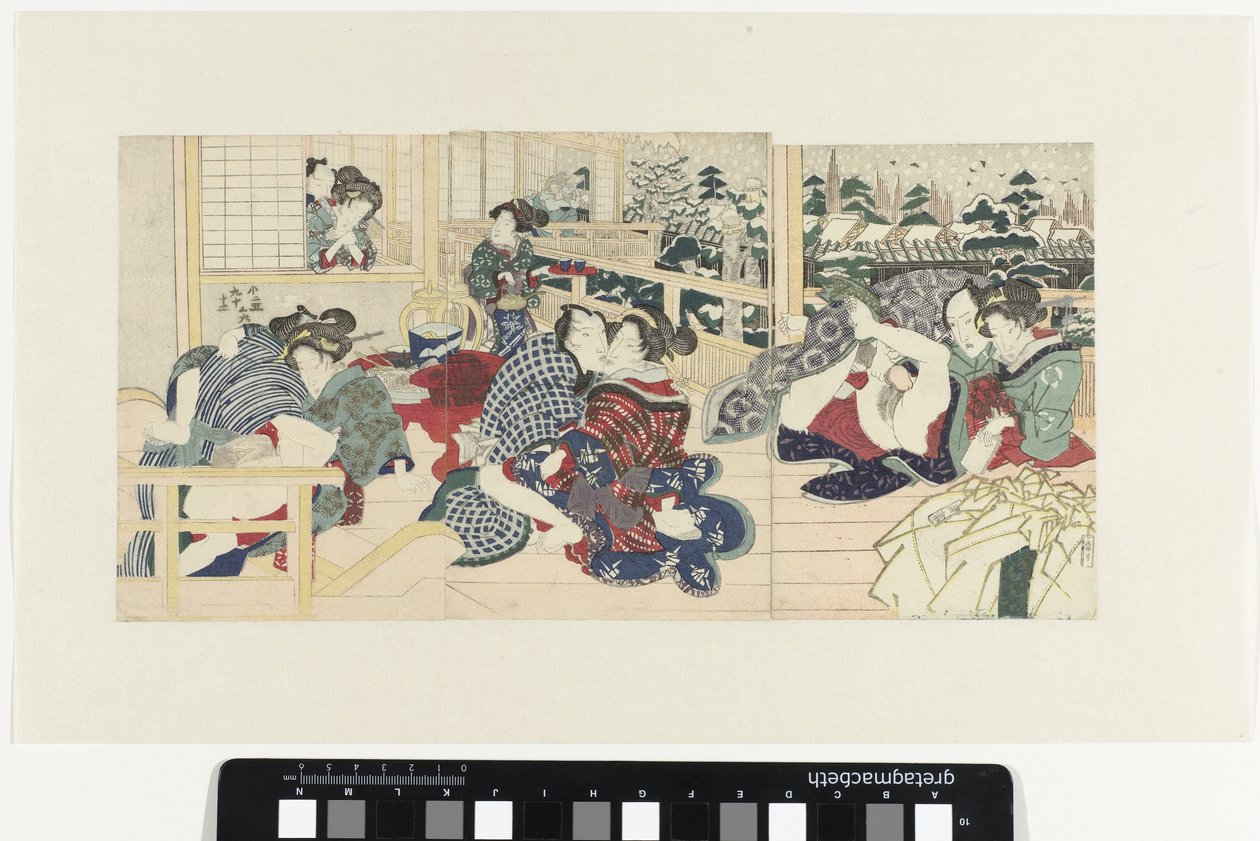 Milující páry na terase v zimě od Utagawa Kunisada (I)