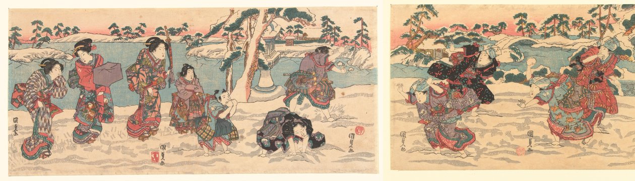 házení sněhových koulí od Utagawa Kunisada (I)