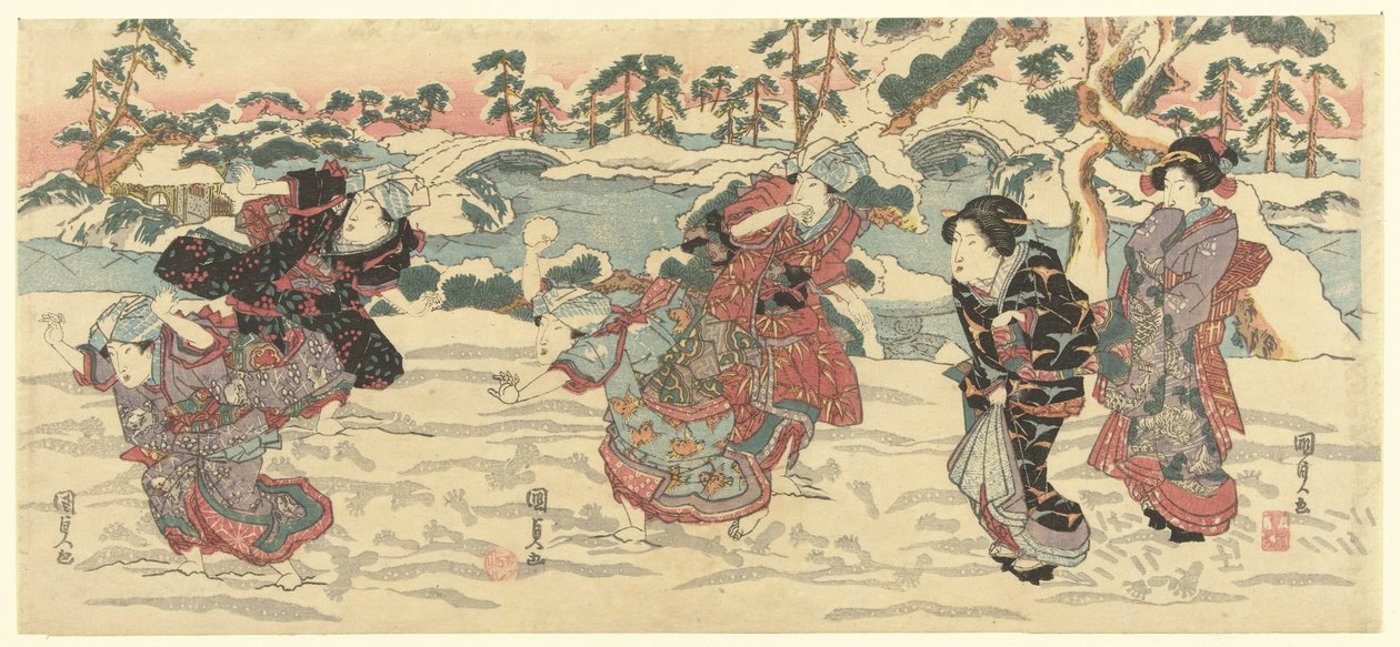 házení sněhových koulí od Utagawa Kunisada (I)