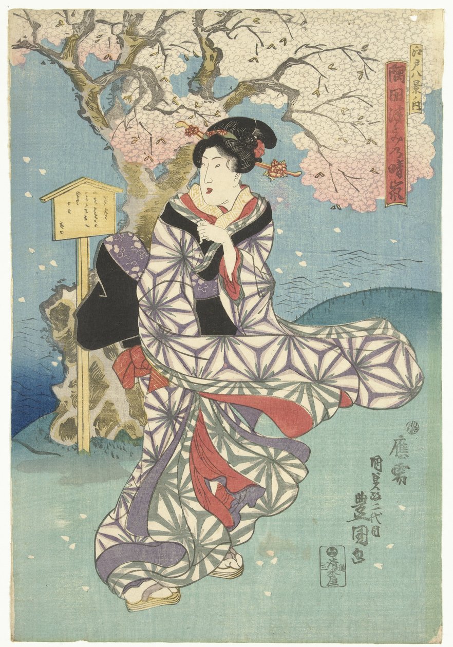 Bouřlivý den na řece Sumida Osm pohledů na Edo (název série) Edo hakkei no uchi (název série na objektu) od Utagawa Kunisada (I)