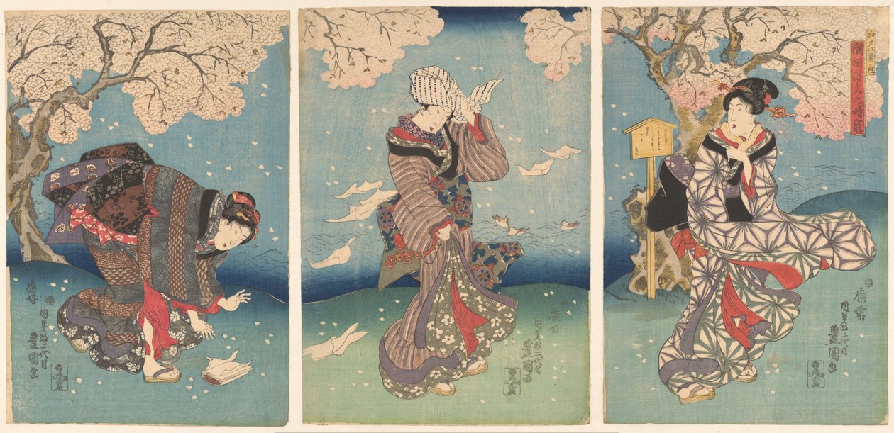 Bouřlivý den na řece Sumida Osm pohledů na Edo (název série) Edo hakkei no uchi (název série na objektu) od Utagawa Kunisada (I)