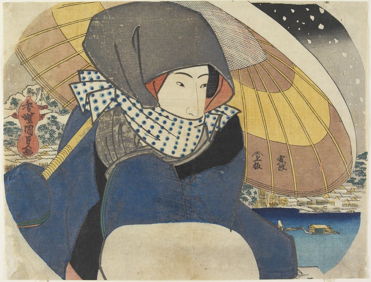 (Žena v kapuci s deštníkem), 1818 od Utagawa Kunisada