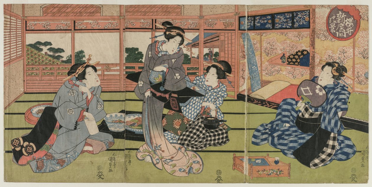 Pohled na velký nový pokoj v Sakurai, začátek nebo polovina 30. let 19. století. od Utagawa Kunisada