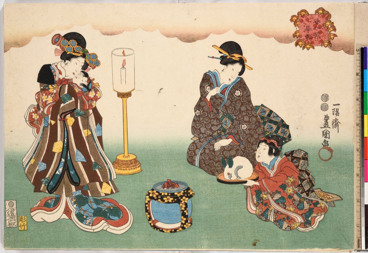 Večerní sníh Bo-setsu, ze série Osm figurálních pohledů Sugata Hakkei, ca. 1850, ca. 1850 od Utagawa Kunisada