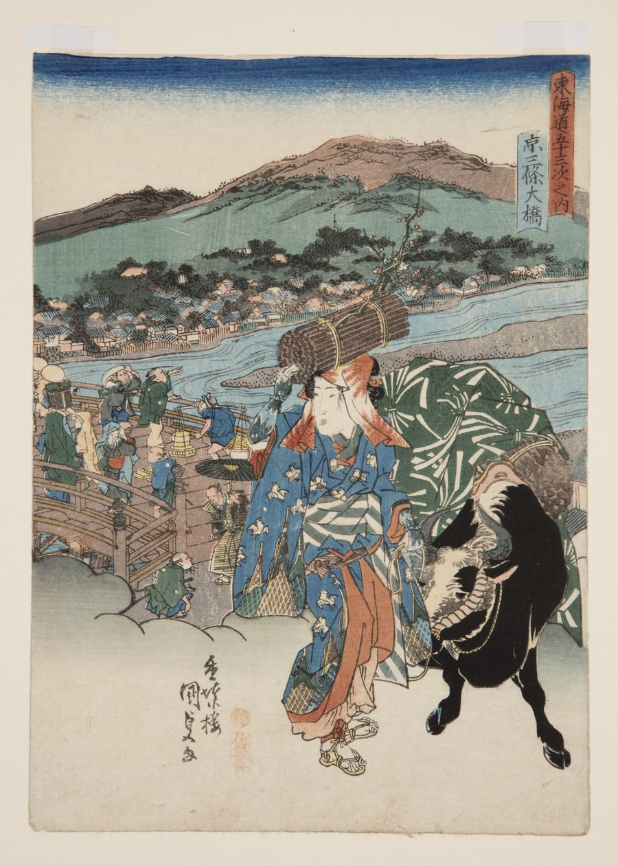 Kjóto: Velký most v Sanj? (Ky?, Sanj? ?hashi) (barevný dřevořez) od Utagawa Kunisada