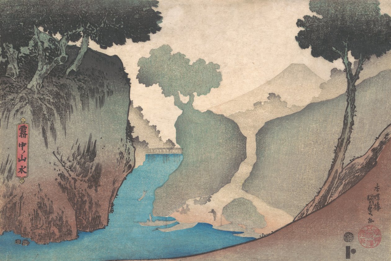 Krajina v mlze, polovina 19. stol., polovina 19. stol. od Utagawa Kunisada