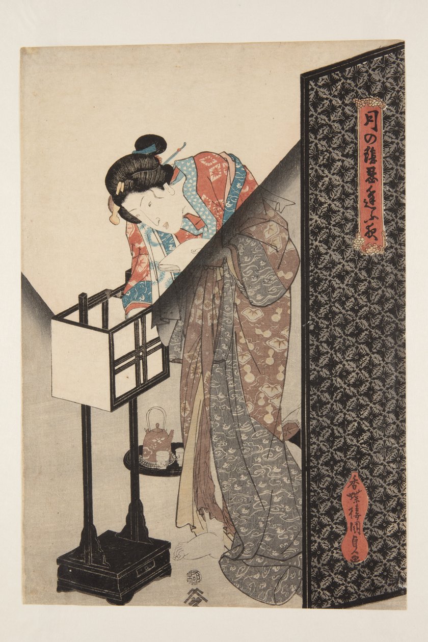 Orientální lampa (Andon) (barevný dřevotisk) od Utagawa Kunisada