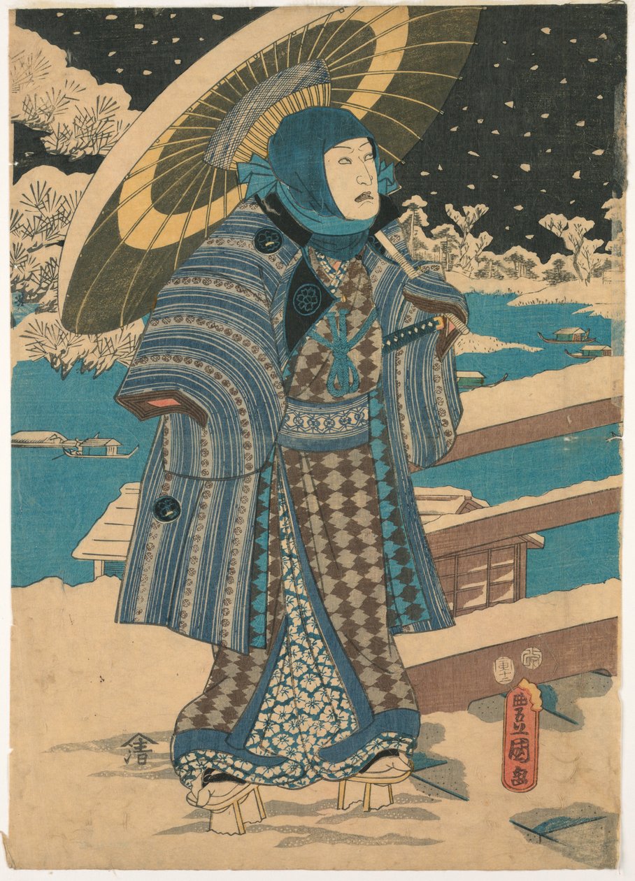 Část triptychu: muž se slunečníkem od Utagawa Kunisada
