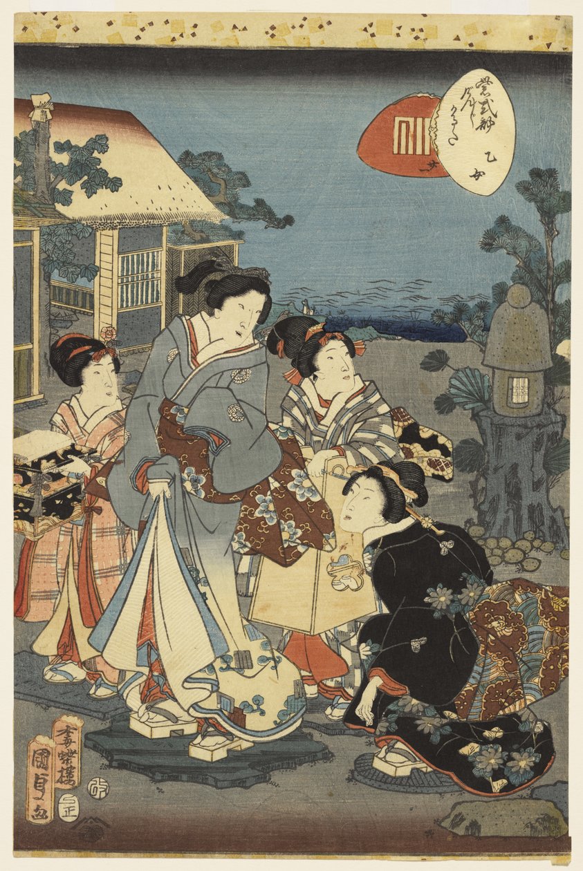 Scéna z Příběhu Genjiho od Madame Murasaki, 1856 od Utagawa Kunisada